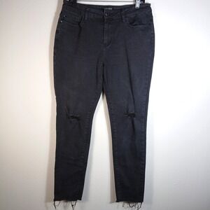 Judy Blue Slim Fit Jeans Womens 11/30 Distressed Black Denim Stretch Raw JD86